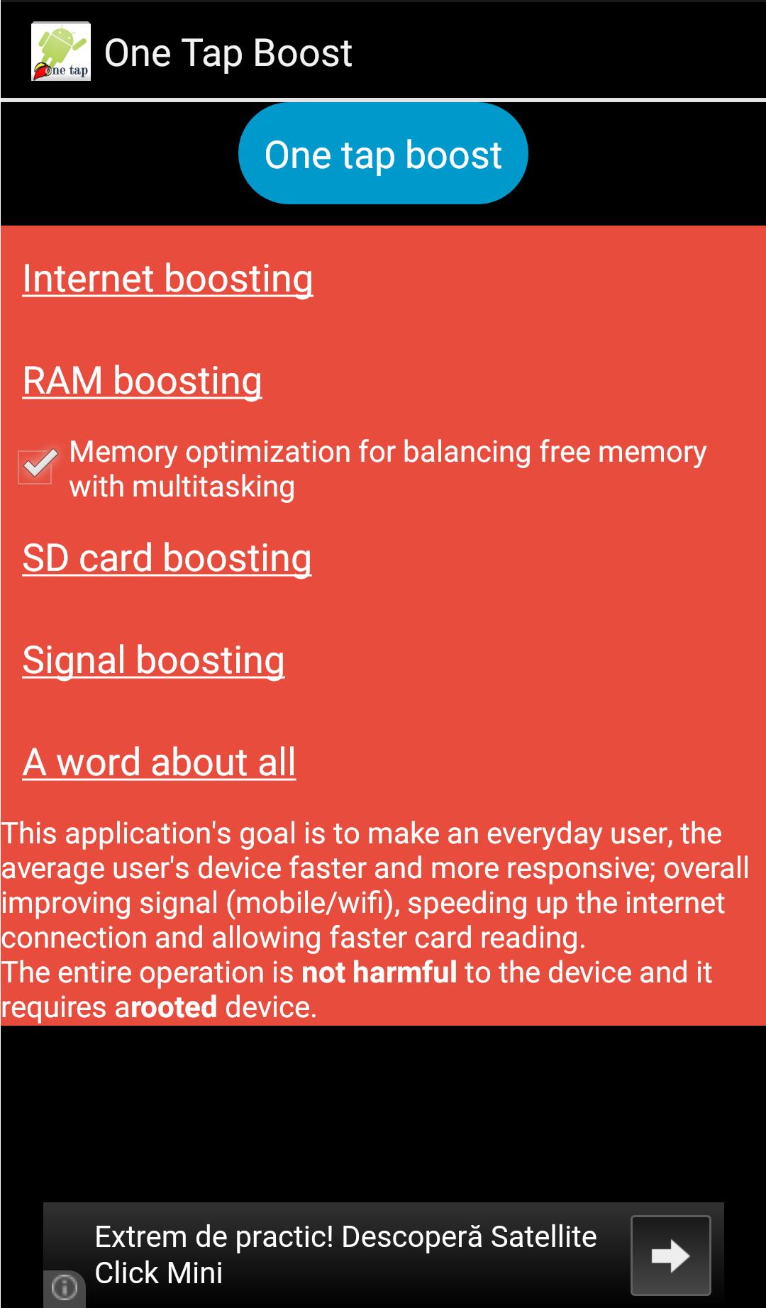 One tap boost