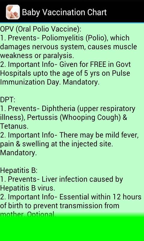 Baby Vaccination Chart